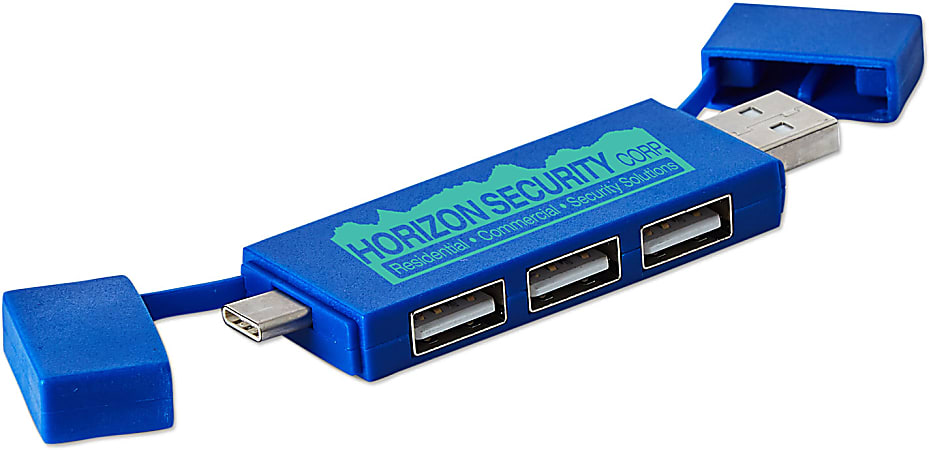 Custom Handy 3-Port USB & USB-C Hub, 1" x 3-9/16", Assorted Colors