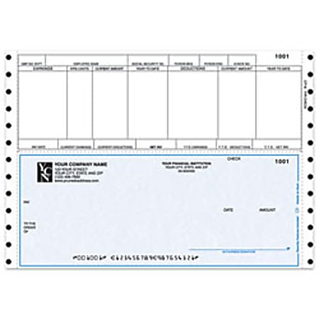 Custom Continuous Payroll Checks For Sage Peachtree®, 9 1/2" x 6 1/2", Box Of 250