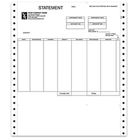Custom Continuous Forms For Statement, MAS90®, 9 1/2" x 11", 2-Part, Box Of 250