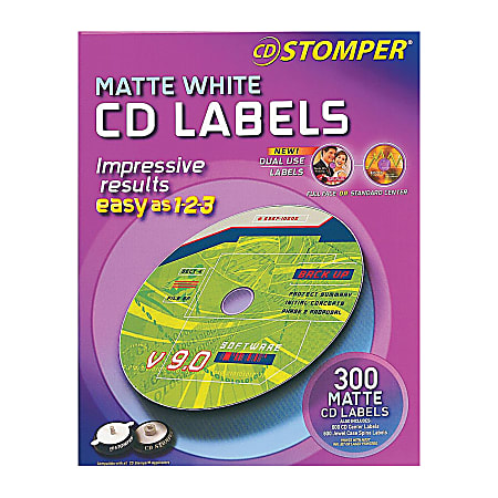 Avery CD Stomper® CD Labels, 98122, Round, Matte White, Pack Of 300