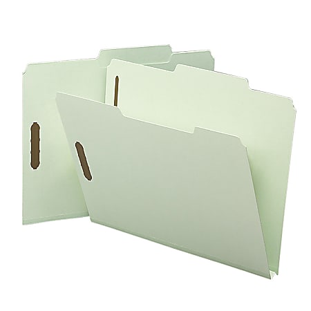 Smead® 2/5-Cut Top-Tab Folders With Fasteners, Letter Size, 60% Recycled, Gray Green, Box Of 25