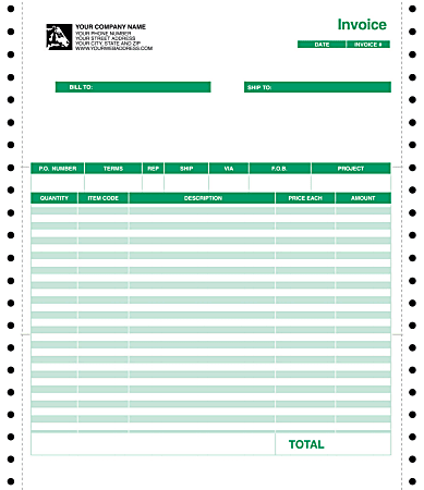 Custom Continuous Invoice Forms Invoice For QuickBooks®, 9 1/2" x 11", 3-Part, Box Of 250