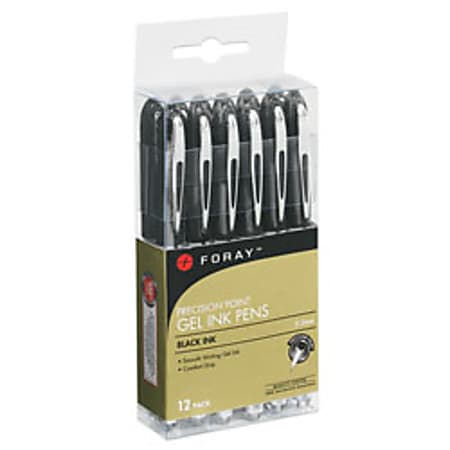 FORAY Marker-Style Porous Point Pens With Soft Grips, Medium Point, 0.7 mm,  Silver Barrels, Black Ink, Pack Of 12