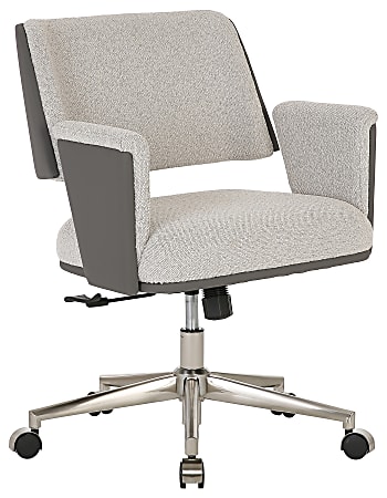 Realspace® Modern Comfort Picali Bouclé Fabric/Vegan Leather Low-Back Task Chair, White Stone/Gray/Brushed Nickel, BIFMA Compliant