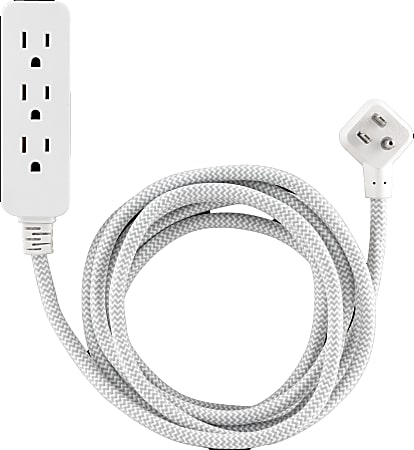 Cordinate 3-Outlet Grounded Extension Cord, 10', Gray/White, 39624T2