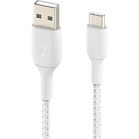 Belkin BoostCharge Braided USB-C to USB-A Cable (2 meter / 6.6 foot, White) - 6.6 ft USB/USB-C Data Transfer Cable - First End: USB Type A - Second End: USB Type C - White - 1