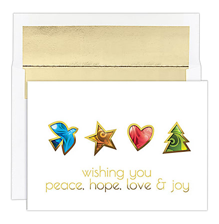 JAM Paper® Christmas Card Set, Peace Hope Joy & Love, Set Of 16 Cards And Envelopes