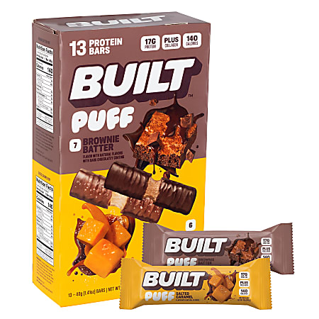 Built Puff Protein Bar Variety Twin Pack, Brownie Batter/Salted Caramel, 1.41 Oz, Total Qty 13
