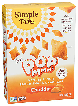Simple Mills Mmms Veggie Flour Baked Snack Crackers, Cheddar Pop, 4 Oz, Total Qty 6