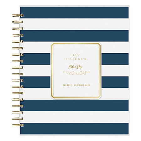 2025 Day Designer Daily/Monthly Planning Calendar, 8” x 10”, Rugby Stripe Navy, January 2025 To December 2025