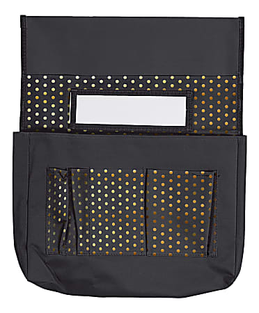 Carson-Dellosa Chairback Buddy Pocket Chart Storage, 15"H x 19"W x 2"D, Black/Gold Polka Dots, Pre-K to 8th Grade