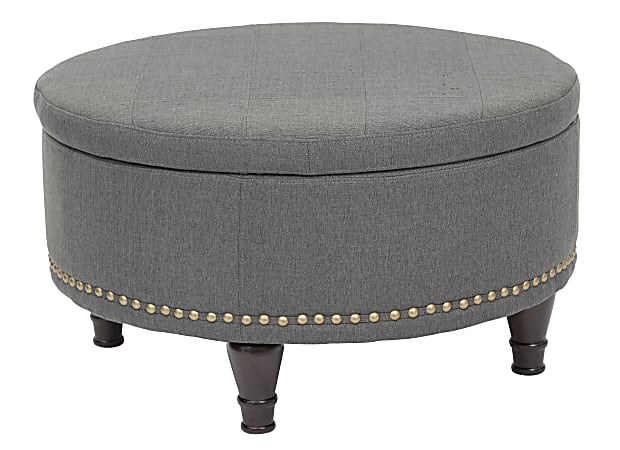 Office Star Augusta Round Storage Ottoman, Fabric, Klein Charcoal