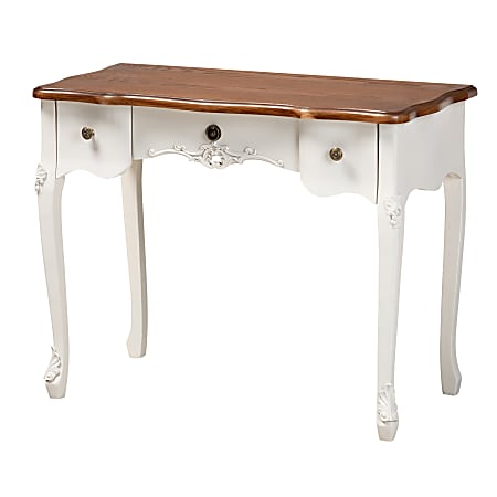 Baxton Studio French Country 3-Drawer Wood Console Table, Brown/White