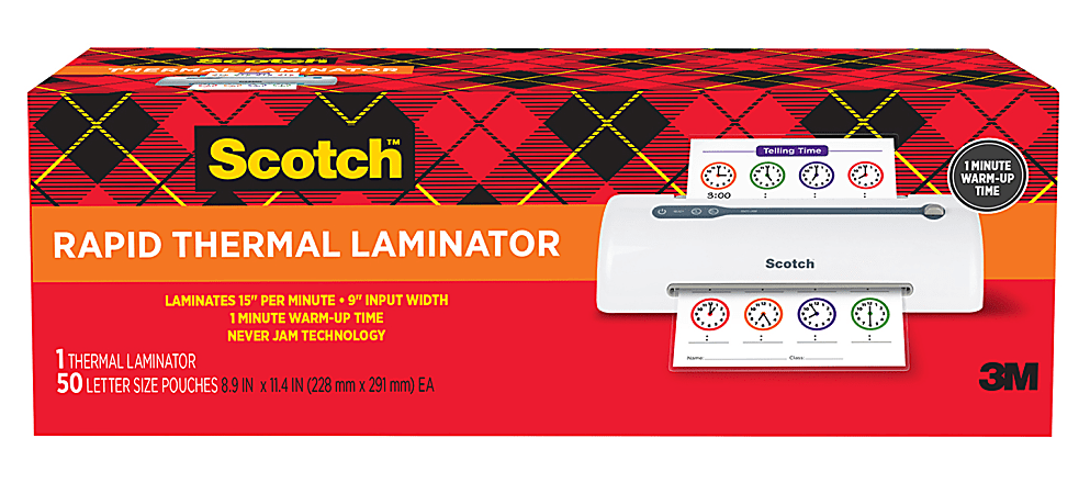 Scotch™ Rapid Thernal Laminator, 1 Thermal Laminator, 50 Laminating Pouches, 8.9 IN x 11.4 IN