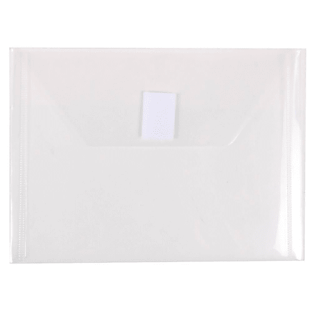 JAM Paper® Plastic Booklet Envelopes With Hook-And-Loop Fastener, 5 1/2" x 7 1/2", Gummed Seal, Clear, Pack Of 12