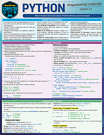 QuickStudy Guide, Python Programming Language
