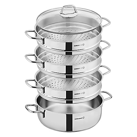 Korkmaz Perla 5-Piece Stainless Steel Manti Steamer Cookware Set, Silver