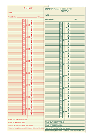 TOPS® Time Cards (Replaces Original Cards 10-100372 & CH131), Numbered Days, 2-Sided, Semi-Monthly Format, 10 1/2" x 3 1/2", Box Of 500