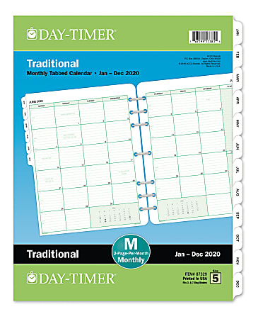 Day-Timer® Classic Monthly Refill, Folio Size, 8-1/2" x 11", January to December 2020