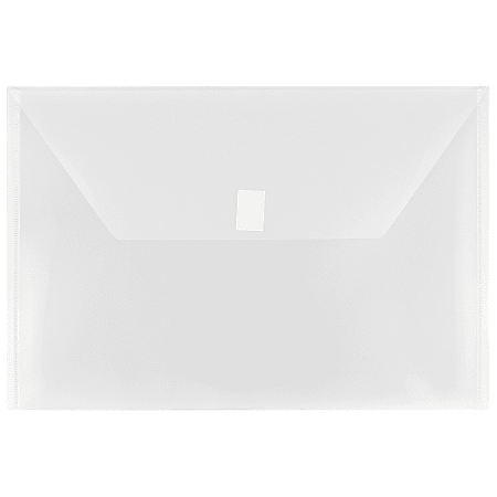 JAM Paper® Plastic Booklet Envelopes, Legal Size, 9 3/4" x 14 1/2", Hook & Loop Closure, Clear, Pack Of 12