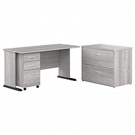 Bush® Business Furniture Studio A 60"W Computer Desk With Mobile and Lateral File Cabinets, Platinum Gray, Standard Delivery
