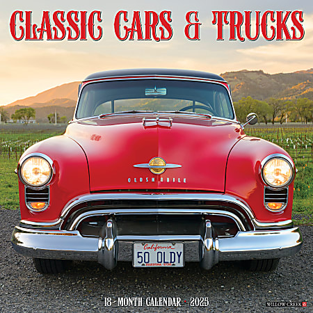 2025 Willow Creek Press Monthly Wall Calendar, 12" x 12", Classic Cars & Trucks, January 2025 to December 2025, 42410