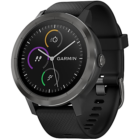 Garmin vivoactive 3 GPS Watch - Bluetooth - GPS - 168 Hour - Slate, Black - Glass Lens, Stainless Steel Bezel - Fiber Reinforced Polymer, Stainless Steel Case - Silicone Band