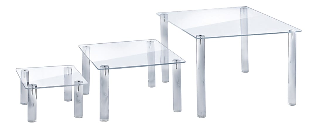 Azar Displays 3-Piece Square Riser Display Set, 6”H, 8"H, 10"H, Clear