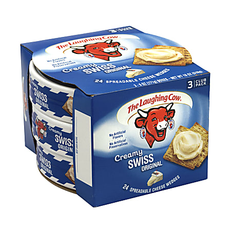 The Laughing Cow Original Creamy Swiss Wedges, 8 Wedges Per Tub, Pack Of 3 Tubs