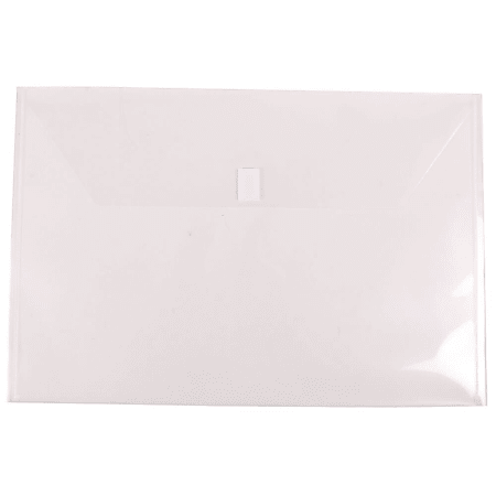 JAM Paper® Plastic Booklet Envelopes, 12" x 18", Hook & Loop Closure, Clear, Pack Of 12