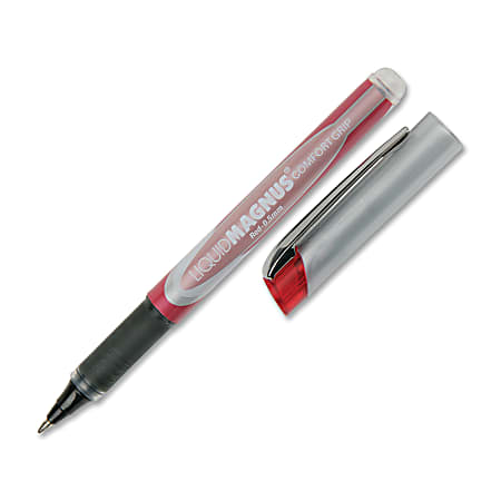 SKILCRAFT® Liquid Magnus Comfort Grip Rollerball Pens, Micro Point, 0.5 mm, Red Barrel, Red Ink, Pack Of 4 (AbilityOne 7520-01-587-7785)