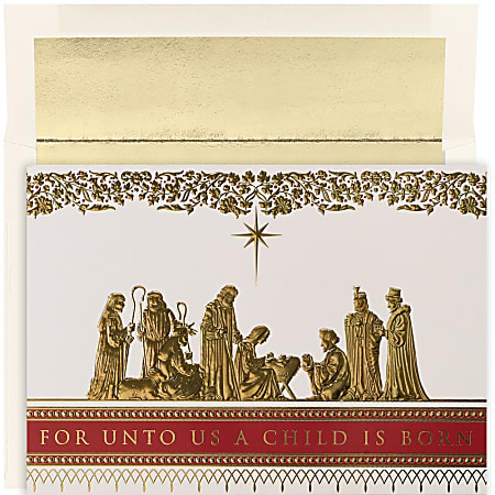 JAM Paper® Christmas Card Set, Manger Scene, Set Of 16 Cards and 16 Envelopes