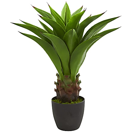 Nearly Natural 30" Artificial Agave Plant With Pot, Green/Black