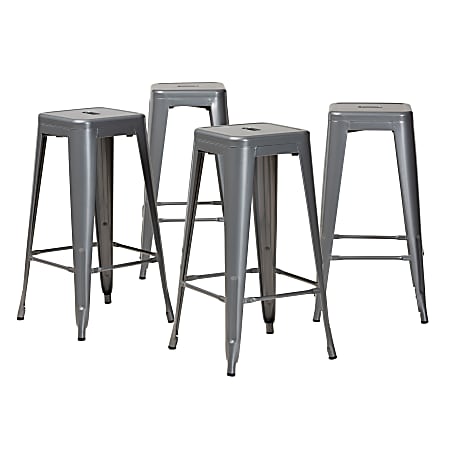 Baxton Studio Horton 4-Piece Stackable Bar Stool Set, Gray