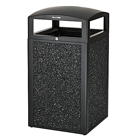 Alpine Industries Steel All-Weather Stone Panel Outdoor Commercial Trash Can With Lid, 40 Gallons, Gray