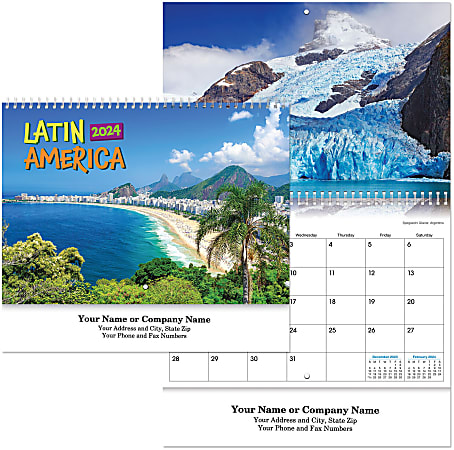 Custom Latin America Spiral Wall Calendar, 11" x 17"