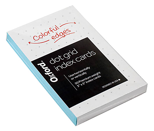 Oxford Dot Grid Index Cards, 3" x 5", Shoreline Blue Edges, Pack Of 50 Cards