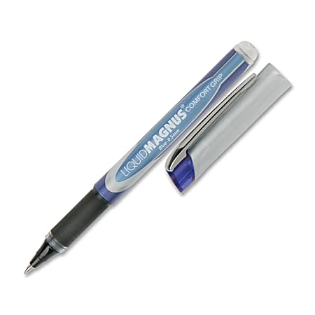 SKILCRAFT® Liquid Magnus Comfort Grip Rollerball Pens, Micro Point, 0.5 mm, Blue Barrel, Blue Ink, Pack Of 4 (AbilityOne 7520-01-587-7795)