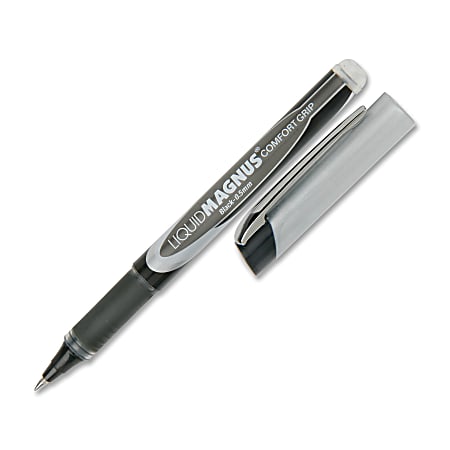 SKILCRAFT® Liquid Magnus Comfort Grip Rollerball Pens, Micro Point, 0.5 mm, Black Barrel, Black Ink, Pack Of 4 (AbilityOne 7520-01-587-7801)