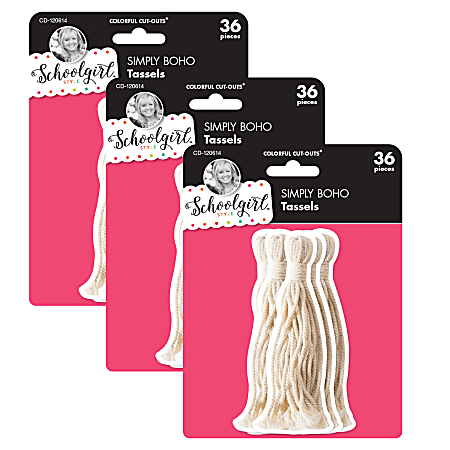 Carson Dellosa Education Cut-Outs, Schoolgirl Style Simply Boho Tassels, 36 Cut-Outs Per Pack, Set Of 3 Packs