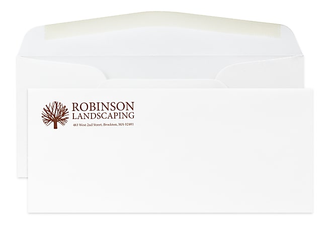 Gummed Seal, Stationery Envelopes, 4-1/8" x 9-1/2",  1-Color Flat Print, Custom #10, 70 lb. Cougar® Opaque Smooth White, Box Of 250
