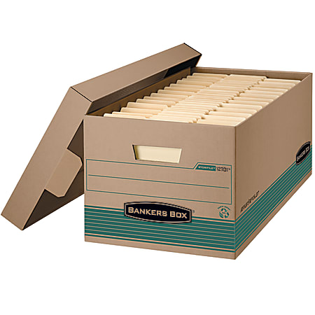 Bankers Box® Stor/File™ FastFold® Standard-Duty Storage Boxes With Lift-Off Lids, Letter Size, 24" x 12" x 10", 100% Recycled, Kraft/Green, Case Of 12