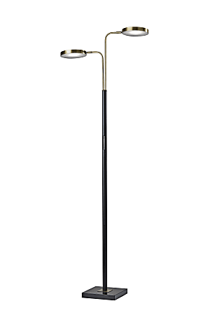 Adesso® Rowan 2-Light LED Floor Lamp, 71"H, Antique Brass Shade/Black Base