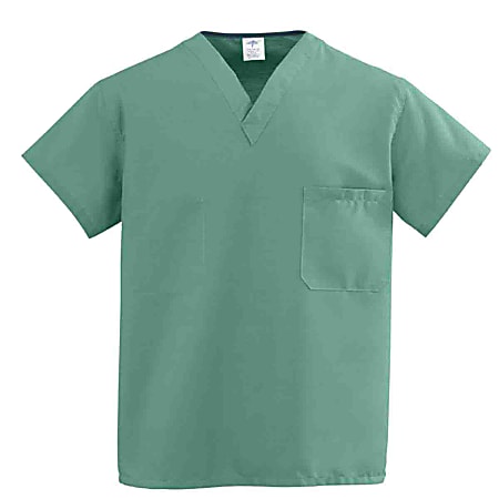 Medline ComfortEase™ 1-Pocket Reversible Unisex Scrub Top, Large, Jade
