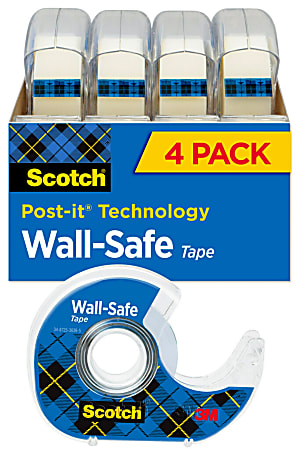 Scotch® Wall-Safe Tape, 3/4" x 648", Clear, Pack Of 4 Rolls