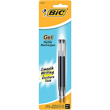 BIC® Velocity Retractable Gel Pen Refills, Medium Point, 0.7 mm, Black, Pack Of 2