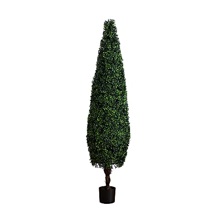 Nearly Natural 6’ UV Resistant Artificial Boxwood Topiary Cone Tree, 72”H x 15”W x 15”D, Black/Green