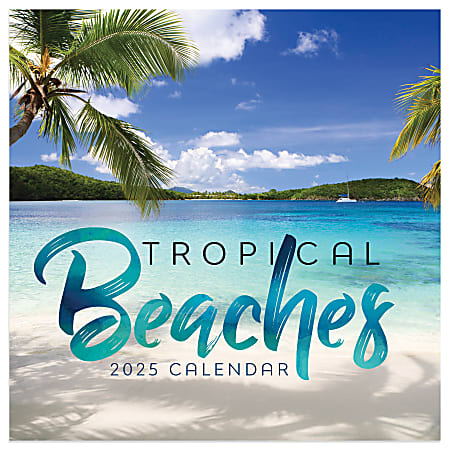 2025 TF Publishing Monthly Mini Wall Calendar, 7” x 7”, Tropical Beaches, January 2025 To December 2025