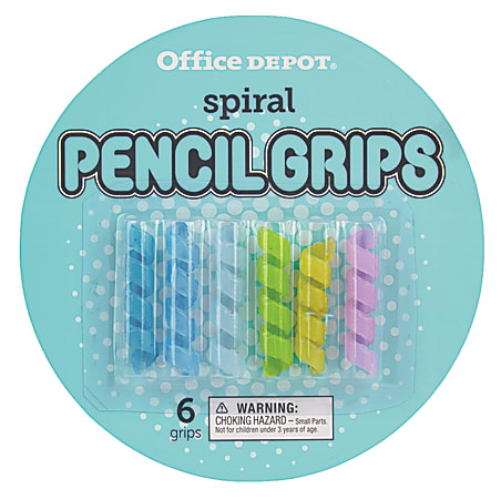 Office Depot® Brand Spiral Pencil Grips, 1 1/2", Assorted Colors, Pack Of 6