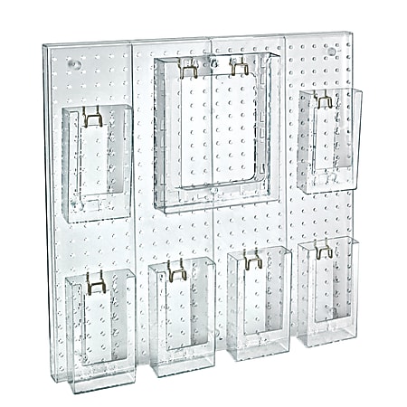 Azar Displays 7-Pocket Acrylic Multi-Tier Pegboard Wall Brochure Holder, 24"H x 24"W x 7/8"D, Clear